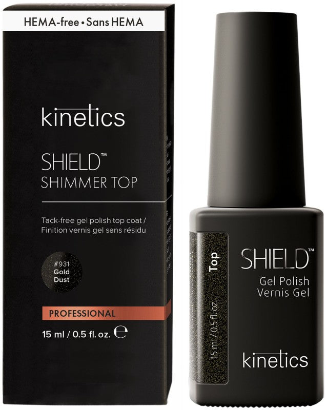 Kinetics viršutinis gelinio nagų lako sluoksnis SHIELD Shimmer Top Gold Dust 931 KSST931, auksinis, 15 ml