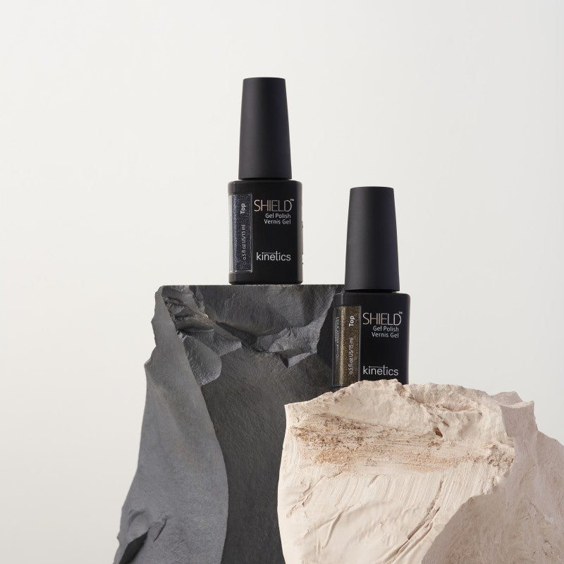 Kinetics viršutinis gelinio nagų lako sluoksnis SHIELD Shimmer Top Gold Dust 931 KSST931, auksinis, 15 ml