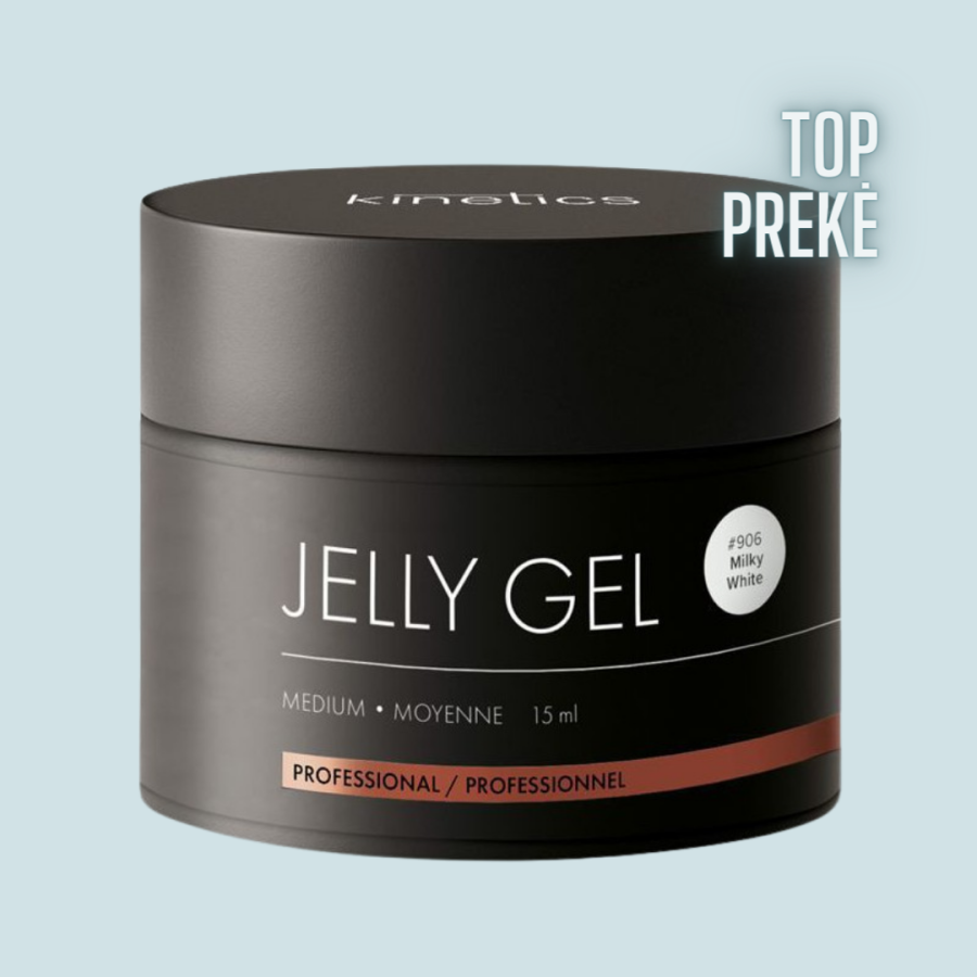 Tiksotropinis gelis nagų priauginimui Kinetics Medium Jelly Gel Milky White KMJGCW15, 15 g