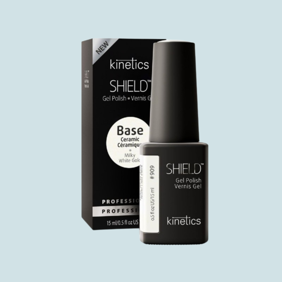 Gelio lako bazė Kinetics Shield Ceramic Milky White Gold 909,  15 ml